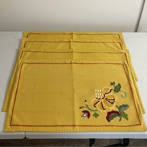 SOLD William Sonoma Gold Floral Embroidered Placemats Lot of 4 Botanical